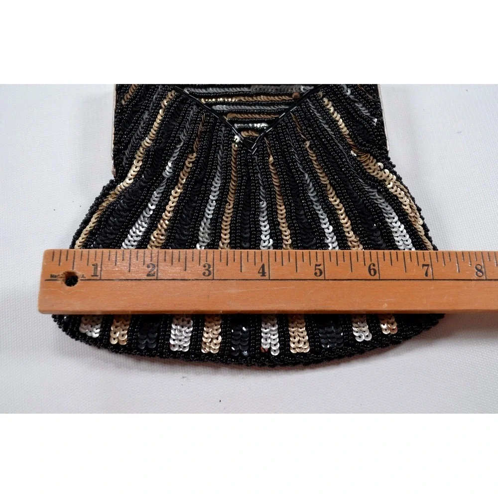 Vtg Gold Silver Sequined Beaded Handbag Purse Evening Purse Handmade Hong Kong